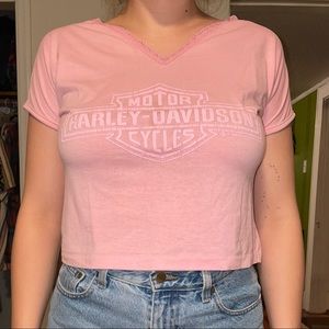 Harley Davidson pink lace v neck